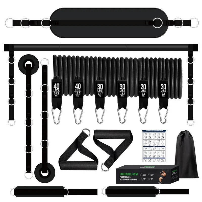 Black TPE 180 lb full elastic resistance training set for home rehabilitation and yoga fitness use