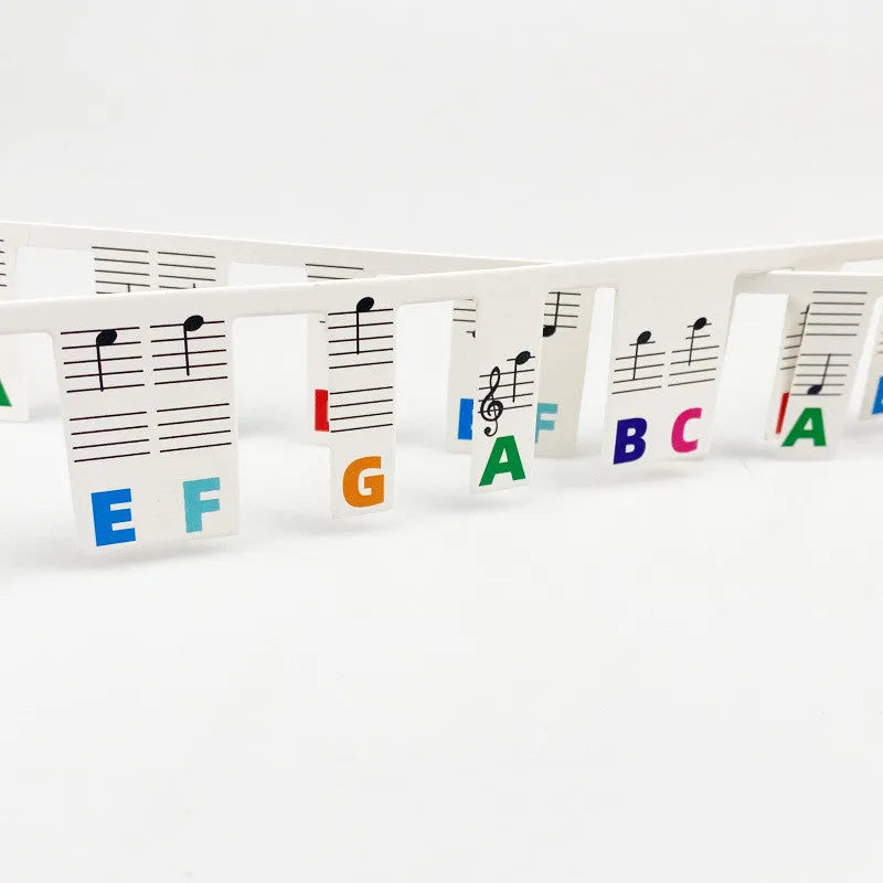88 key piano keyboard stickers with colour note bars and black notes on white card material