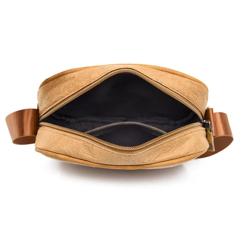 Men's paper crossbody bag in retro style with waterproof coating in black, brown, or silver colours