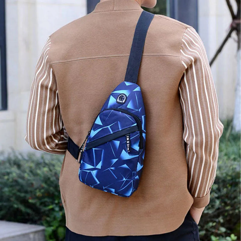 Men's Oxford cloth crossbody bag with earphone hole in medium size