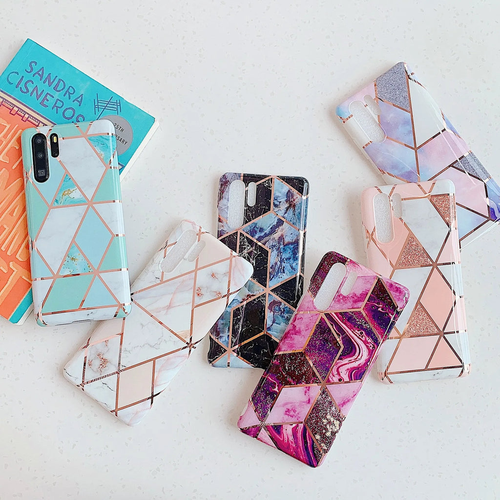 Electroplated marbled TPU mobile phone case in multiple colour options for Huawei and Samsung phones