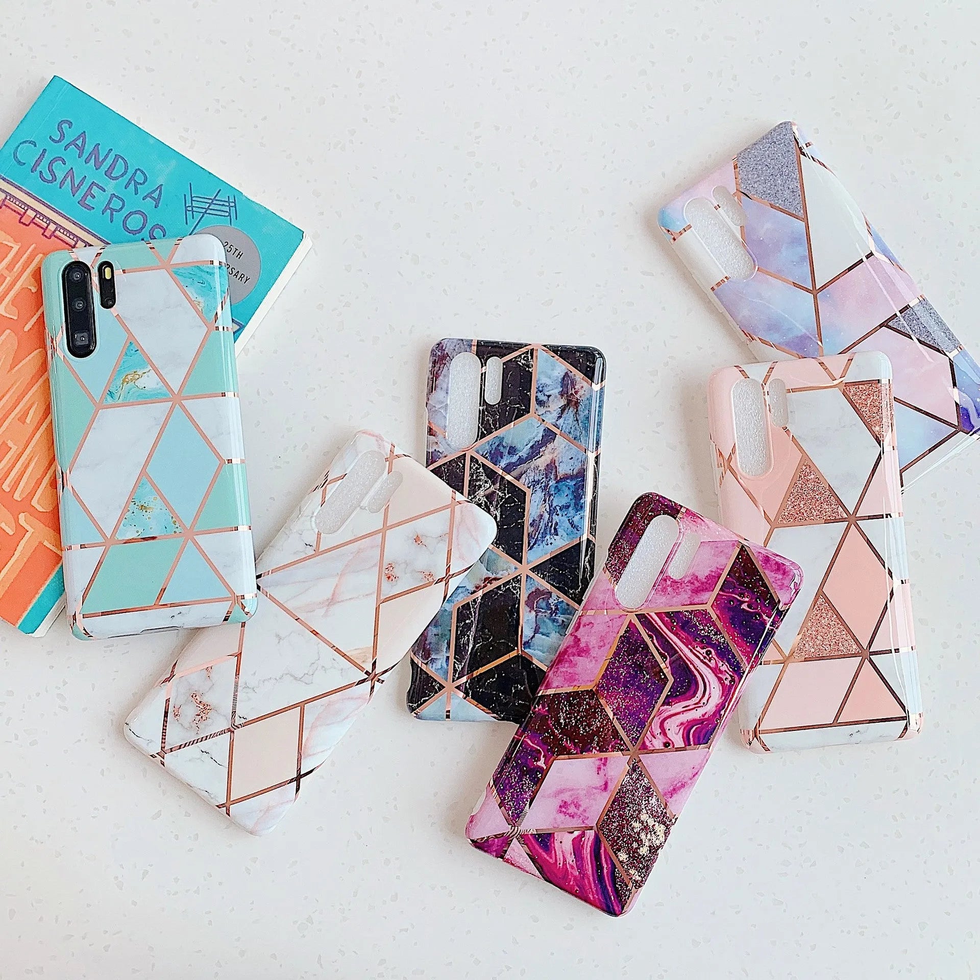 Electroplated marbled TPU mobile phone case in multiple colour options for Huawei and Samsung phones