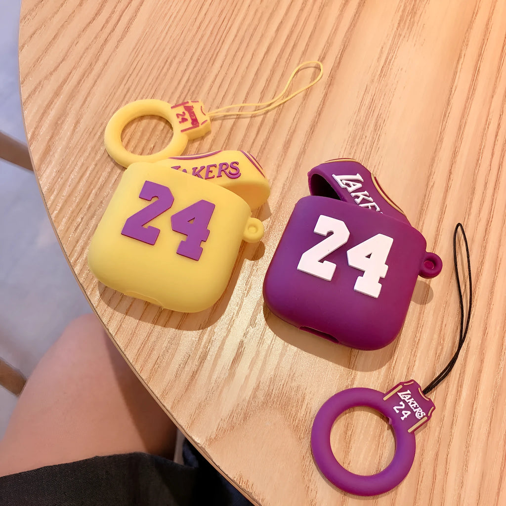 Silicone protective cover compatible with AirPods second generation in purple and yellow colour options