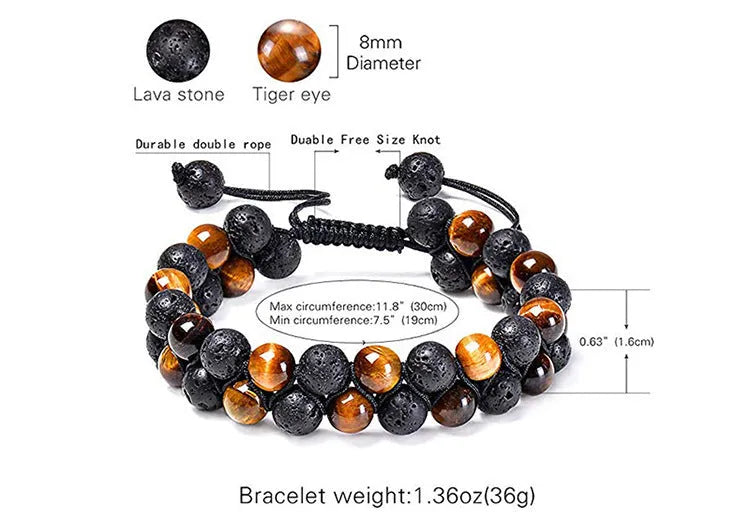 Tiger Eye couple bracelets with matte black agate beads in geometric European style design