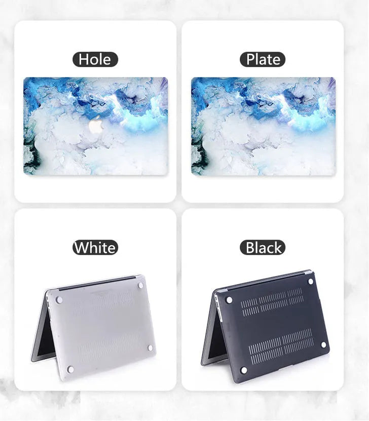 Plastic hard shell case for MacBook in black, white or RS555, thin and scratchproof, with top and bottom pieces.