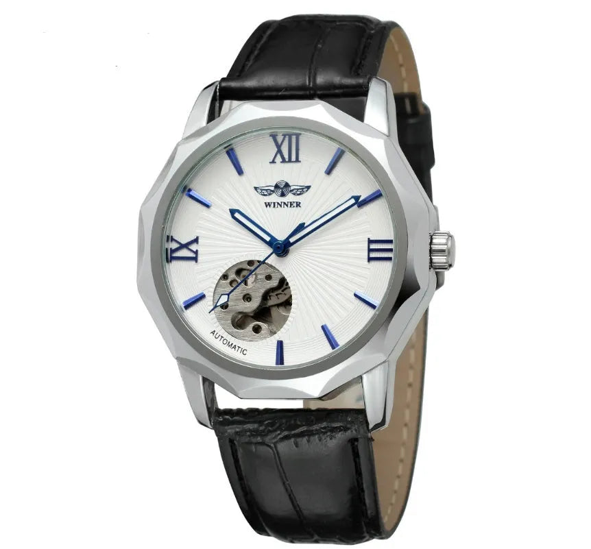 Aqua watch with black strap and white dial showing 4.2cm surface and slim profile