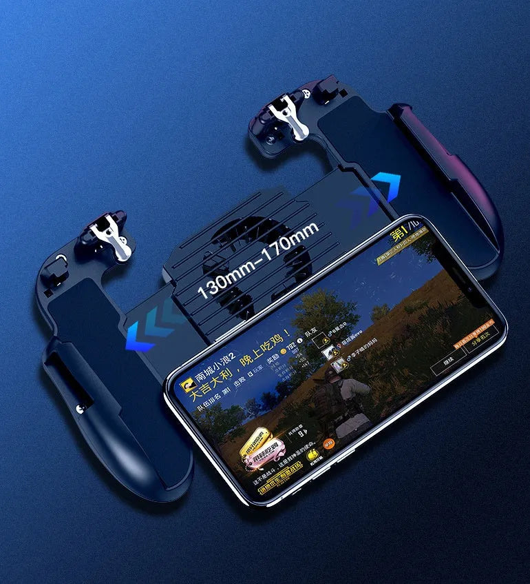 Plastic smartphone game controller accessory with fan handset for shooting games