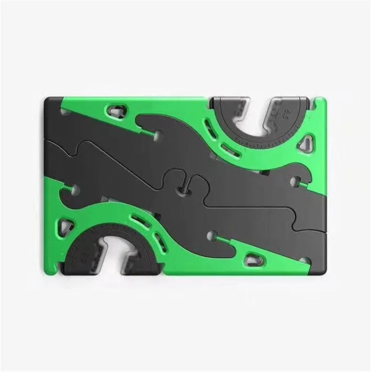 Black plastic card type mobile phone holder on desktop surface