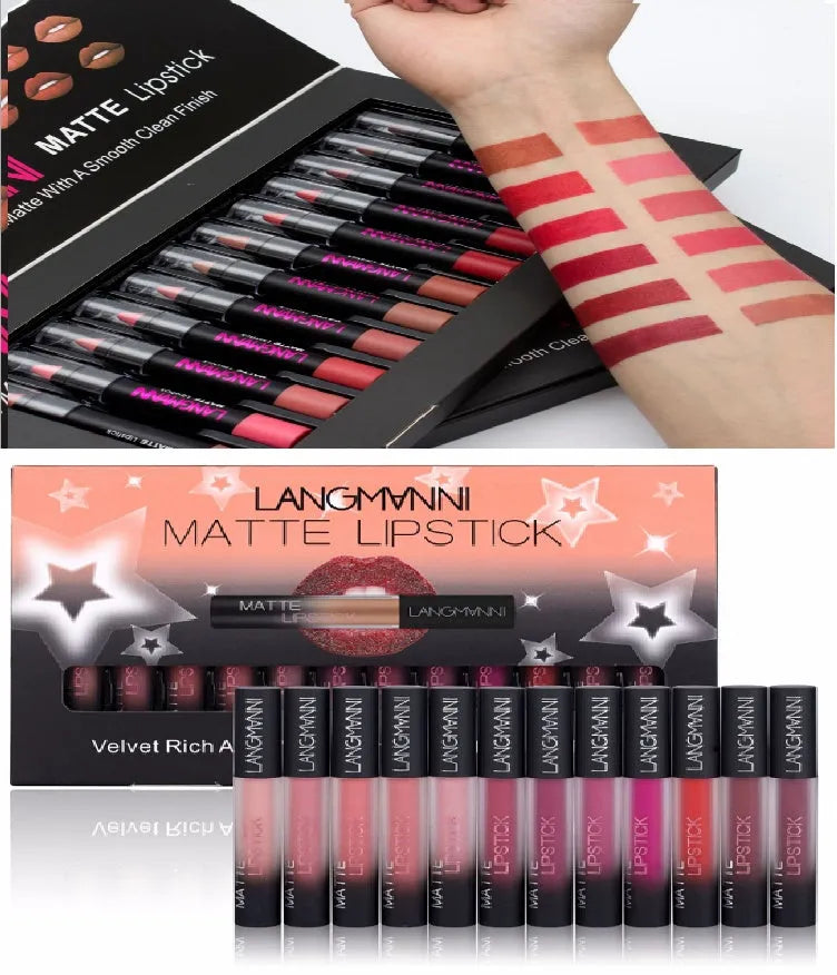 Langmanni matte lipstick set waterproof long-lasting velvet 12 pieces 6ml each