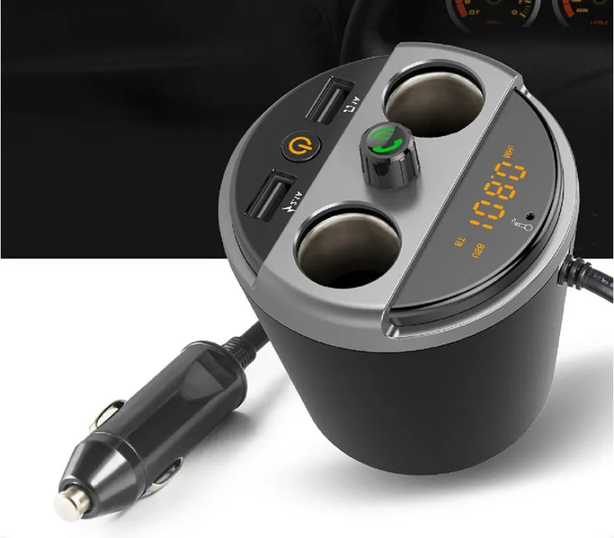 Cup holder Bluetooth car MP3 player FM transmitter with dual USB charging port in black
