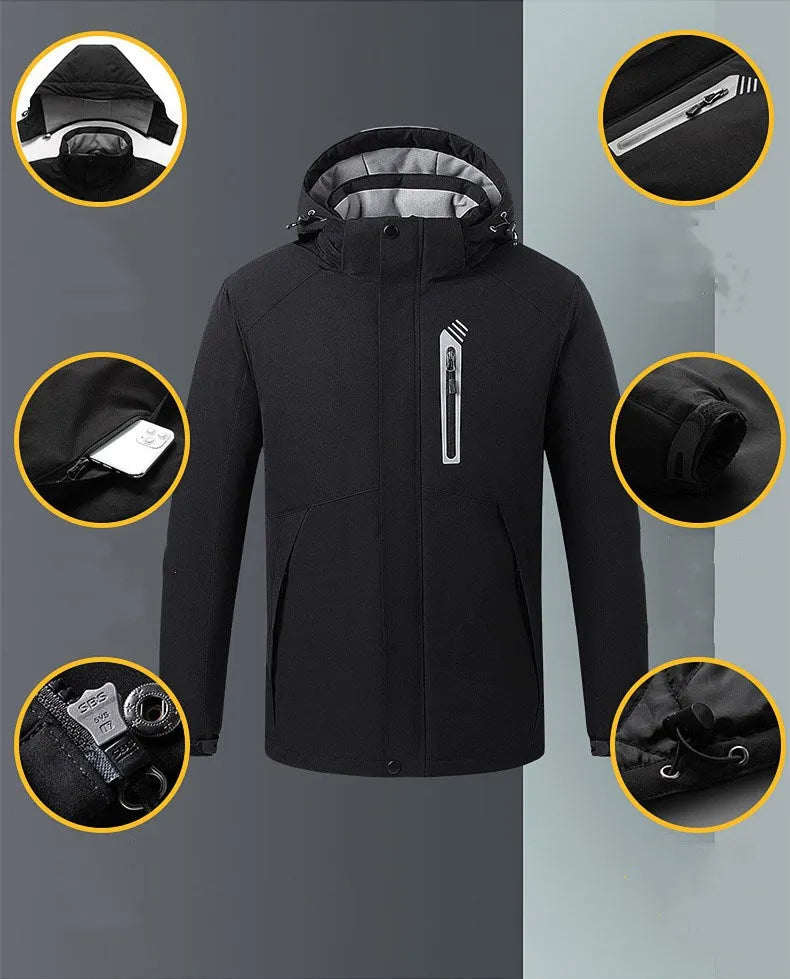 Smart thermostat heated jacket with USB power bank in Army Green, 90% nylon spandex shell and polyester lining