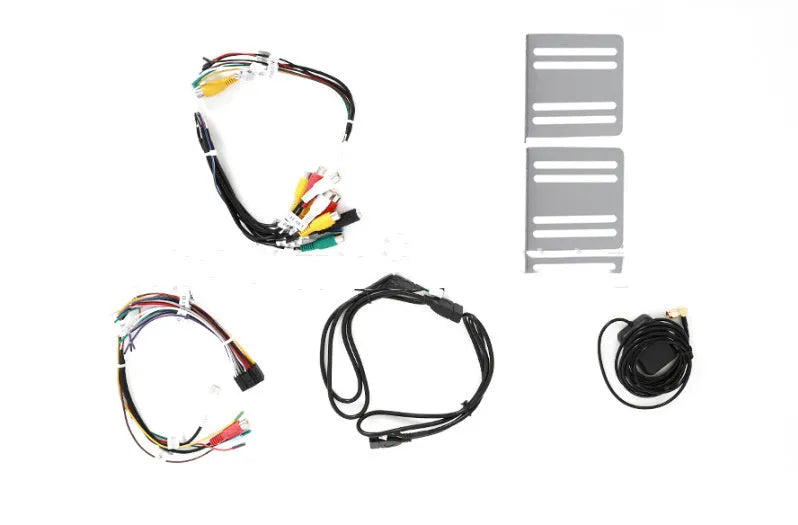10.1 inch universal Android car stereo head unit with trapezoid touch screen display for dashboard installation.