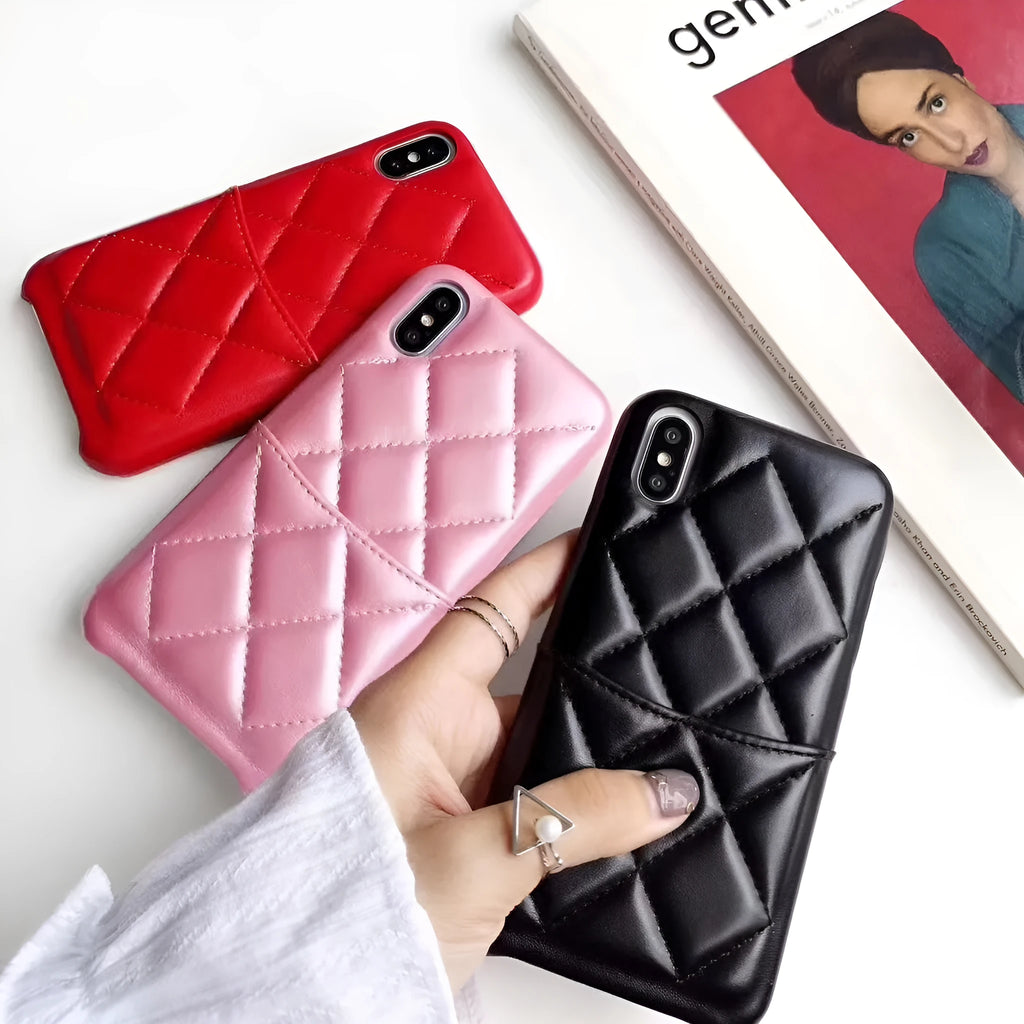 Leather mobile phone case compatible with iPhone XS Max in black, pink or red colour