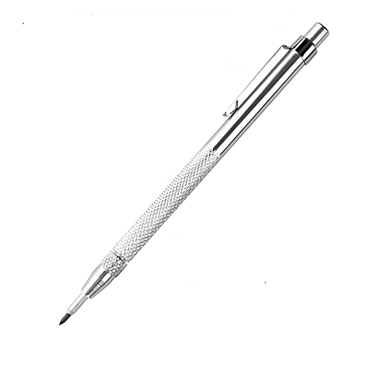 Silver aluminum glass marking pen with tungsten carbide tip on white background