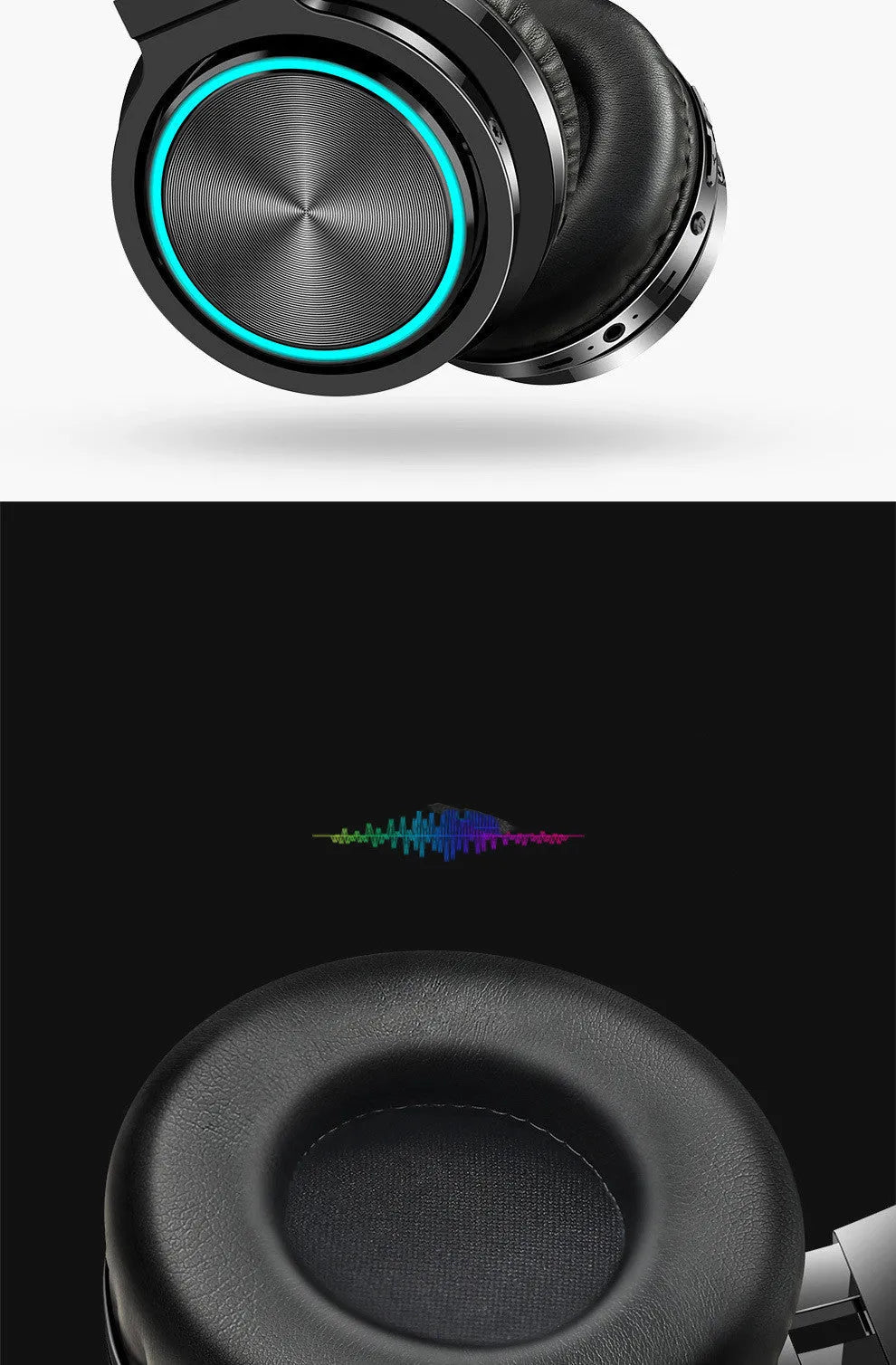 Black folding wireless headset with Bluetooth 5.0 showing compact folded position