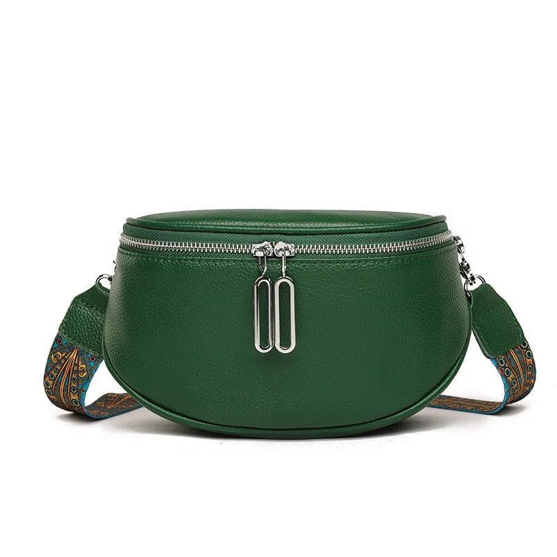 Women's saddle-shaped PU leather messenger bag in three colour options with cross-body strap