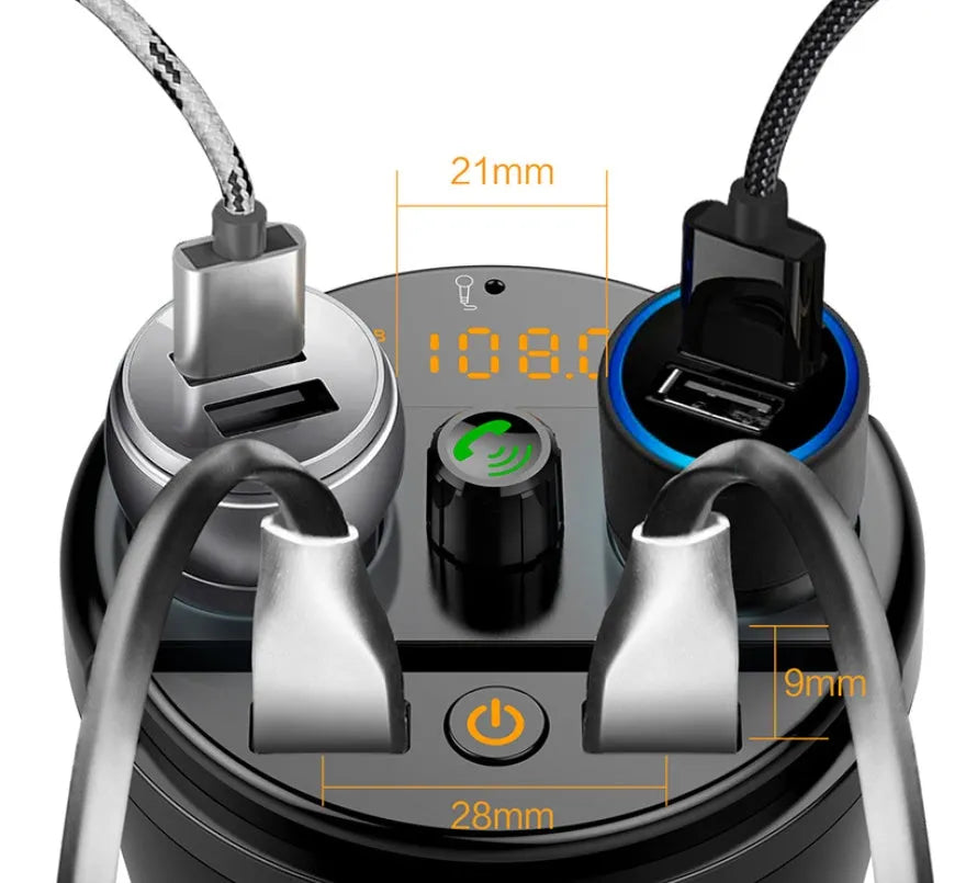 Cup holder Bluetooth car MP3 player FM transmitter with dual USB charging port in black