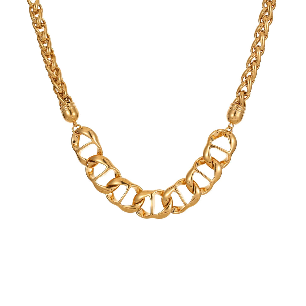 Women's stainless steel necklace with geometric pendant and gold plating in two colour options