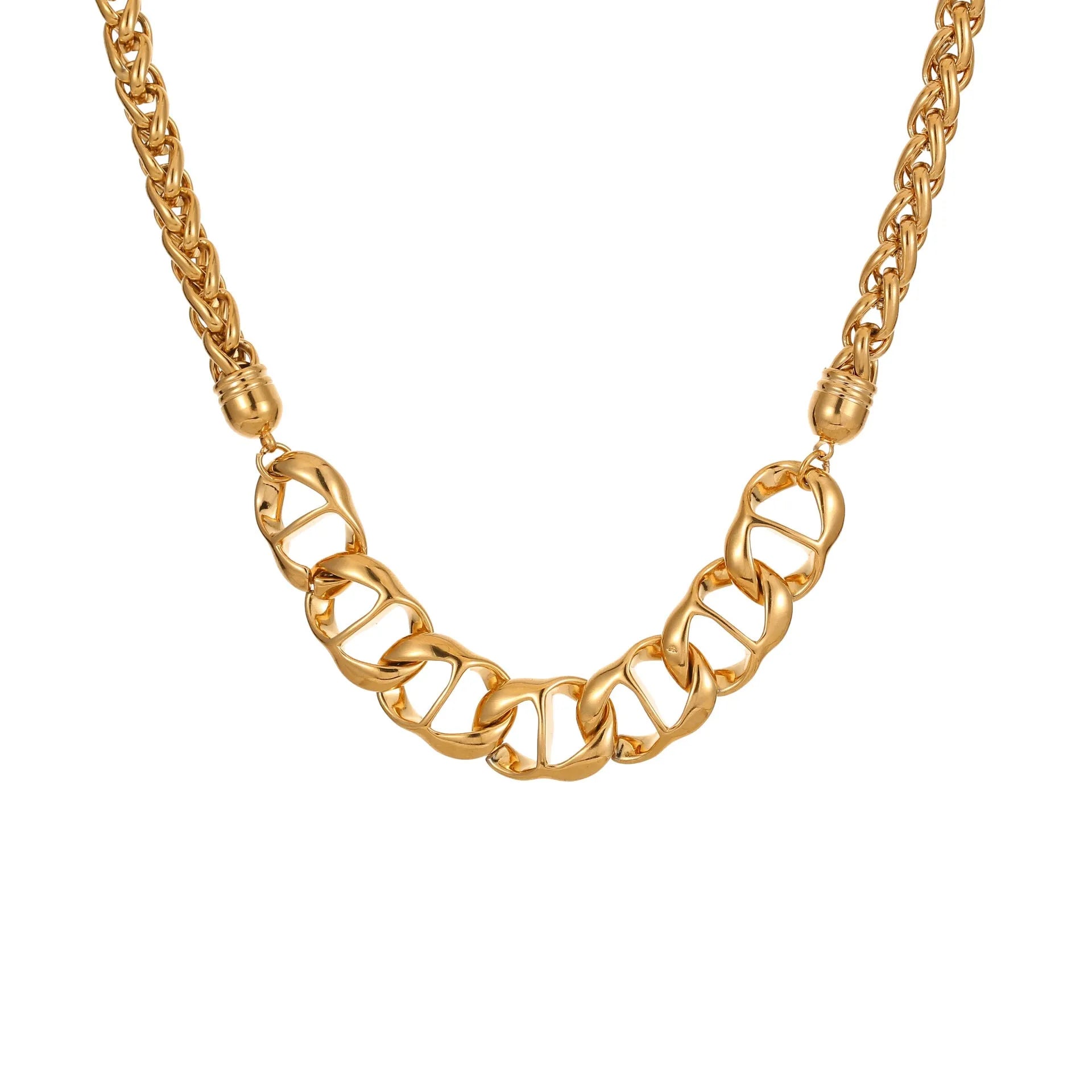 Women's stainless steel necklace with geometric pendant and gold plating in two colour options