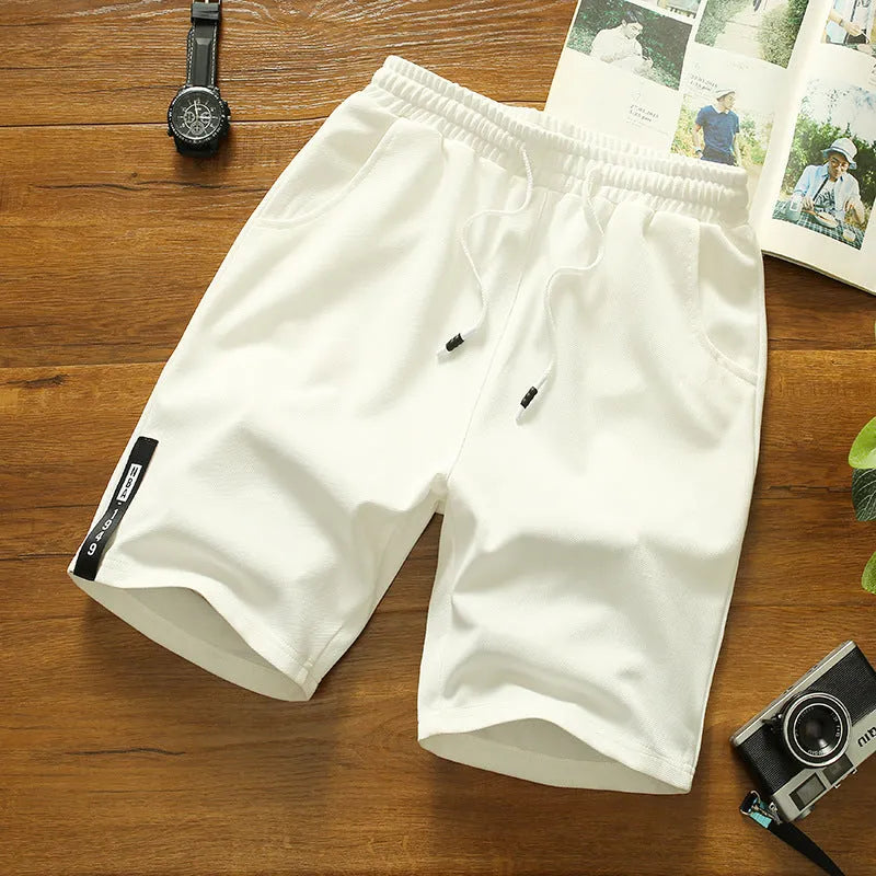 Trendy loose ice silk quick-drying beach shorts with drawstring waist in black