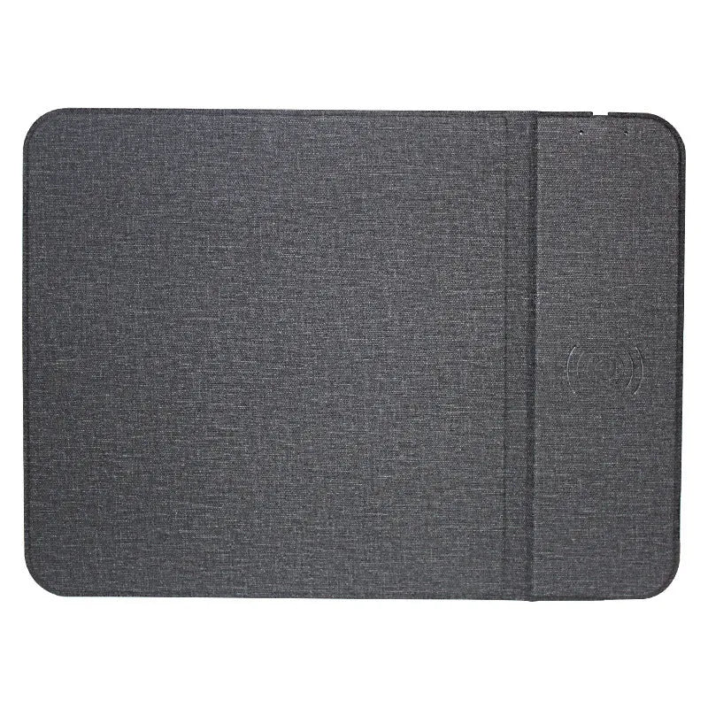 Foldable cloth phone holder with wireless charging, shown upright with a phone on it.