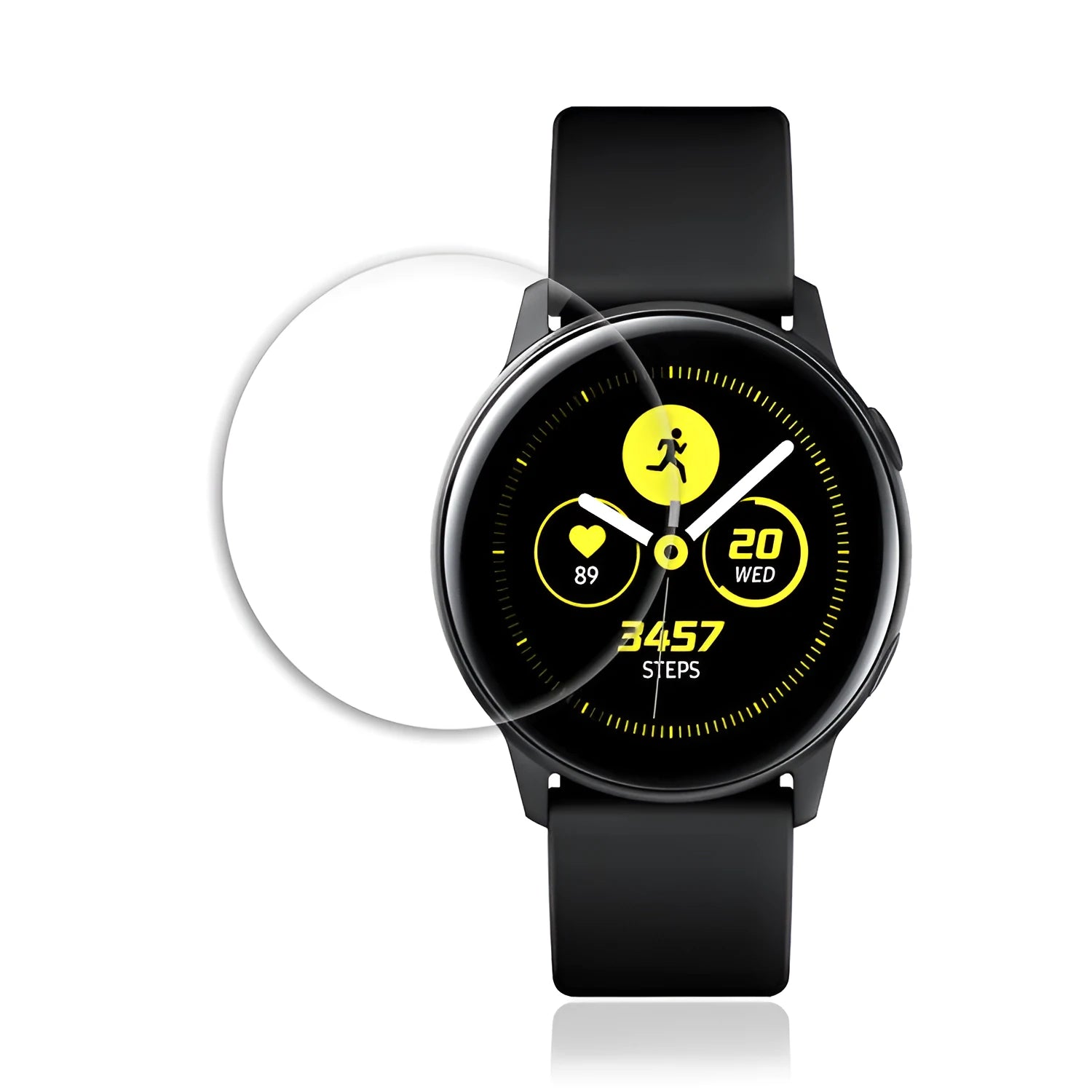 Transparent tempered glass screen protector for Samsung Galaxy Watch Active full display.