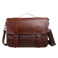 Men's casual shoulder bag in black PU leather, horizontal square shape, 36x29x11cm, with cover-style opening