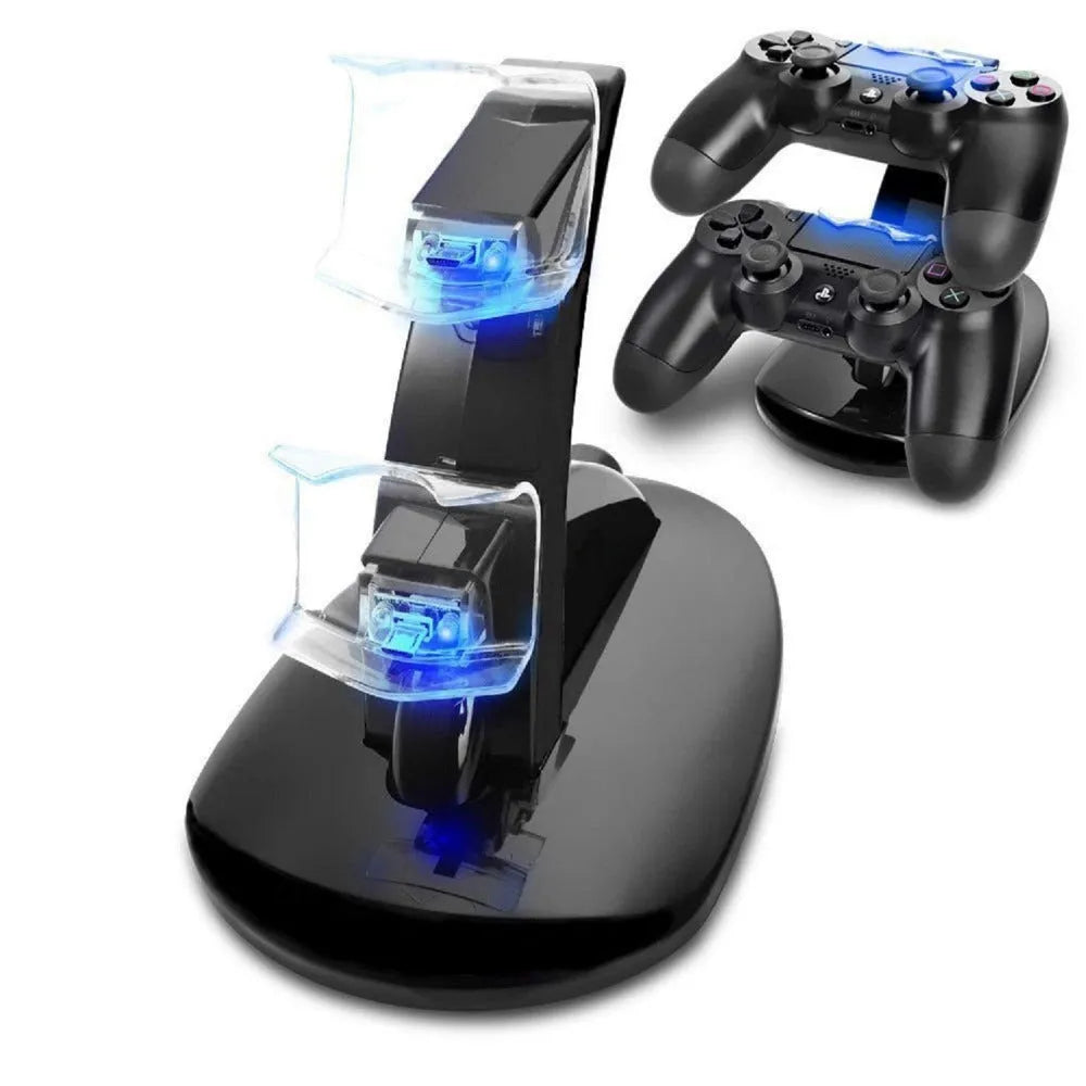 Black Xbox One dual controller charging stand with USB connection measuring 150mm wide