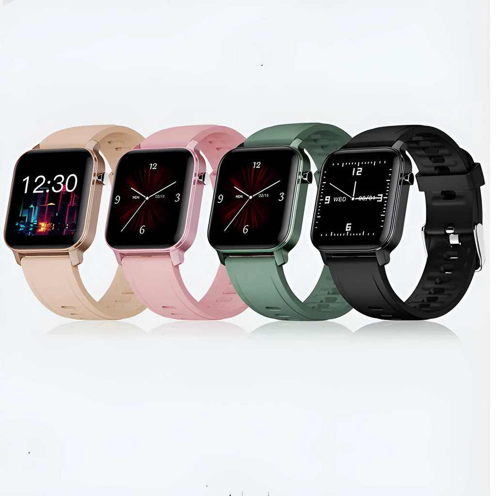 M2 smartwatch with black silicone strap and colour screen displaying health metrics.