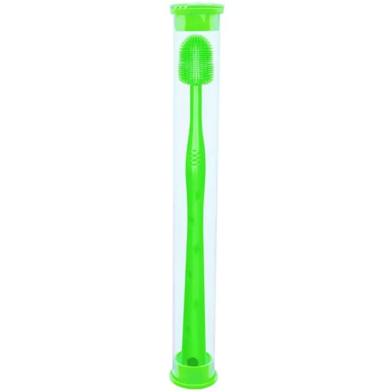 Small dog silicone toothbrush with PP handle, 17cm, in blue colour option