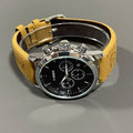 Men's quartz sports watch with 12mm case, brown belt strap, black, blue, silver or rose shell and black or blue dial
