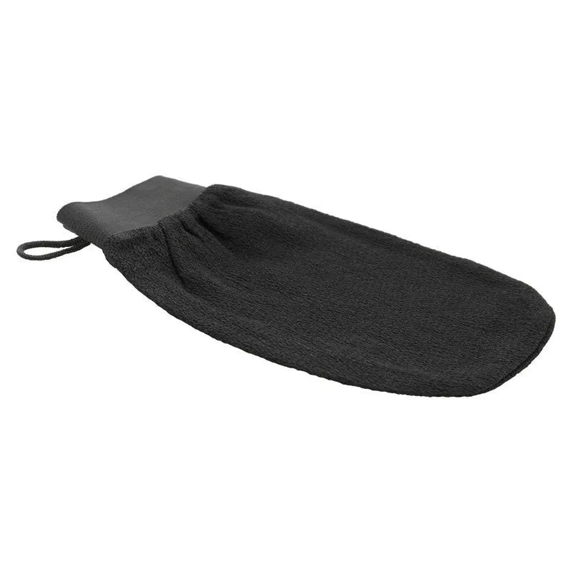 Single exfoliating mitt glove made from loofah material for self-tanning preparation and shower use