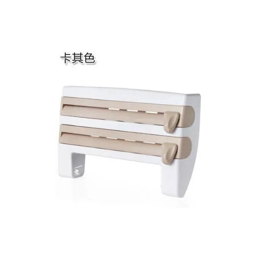 4-in-1 wall-mounted kitchen roll holder dispenser in white ABS for cling film foil and paper towel rolls