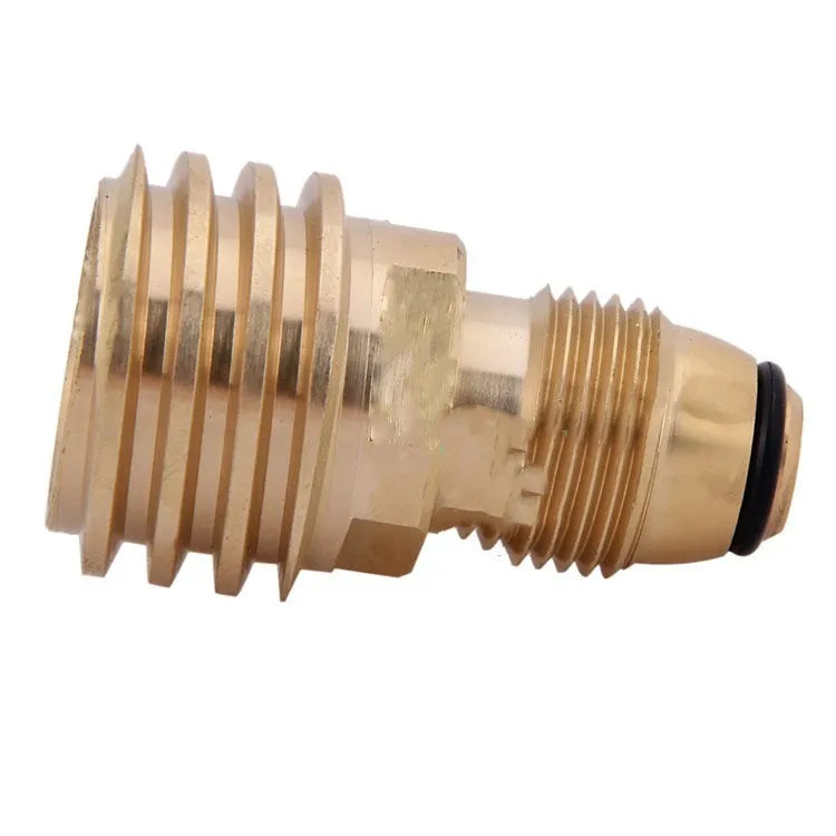 Brass gas brazier adapter with gold finish and 7mm taper external thread