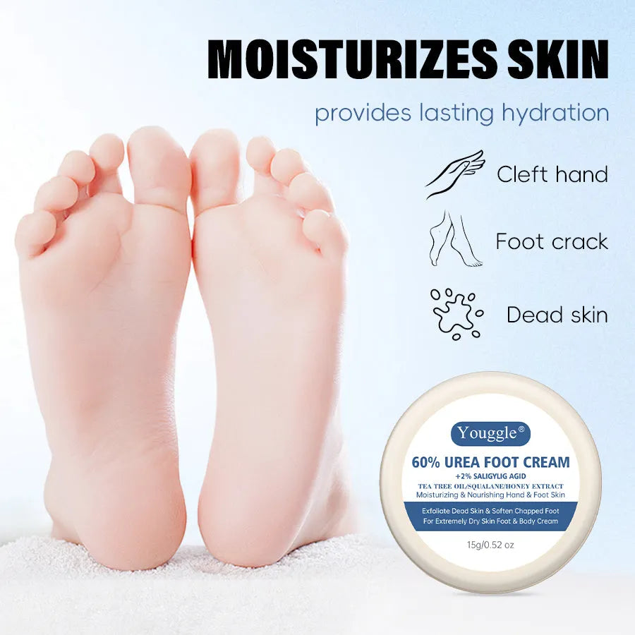 Tube of 60% urea foot cream for cracked heels and dry skin, 15g