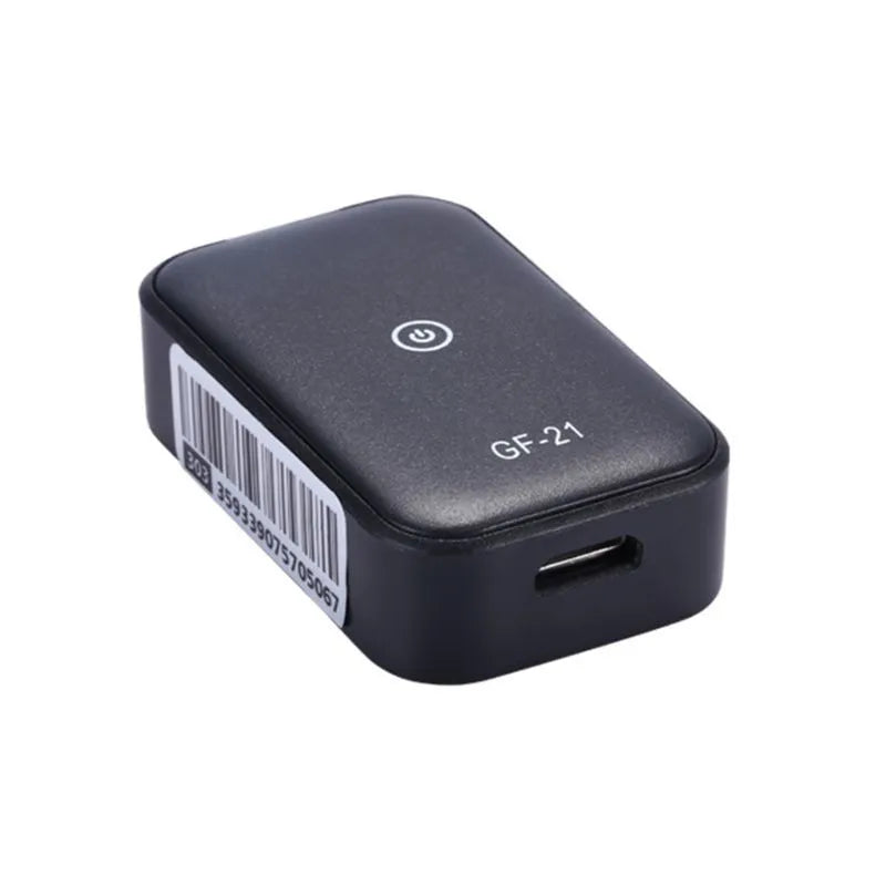 Black GF21GPS child tracker GPS locator on table showing compact plastic design