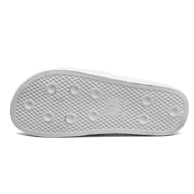 Large size men's personalised open toe slippers in black or white with a rubber sole.