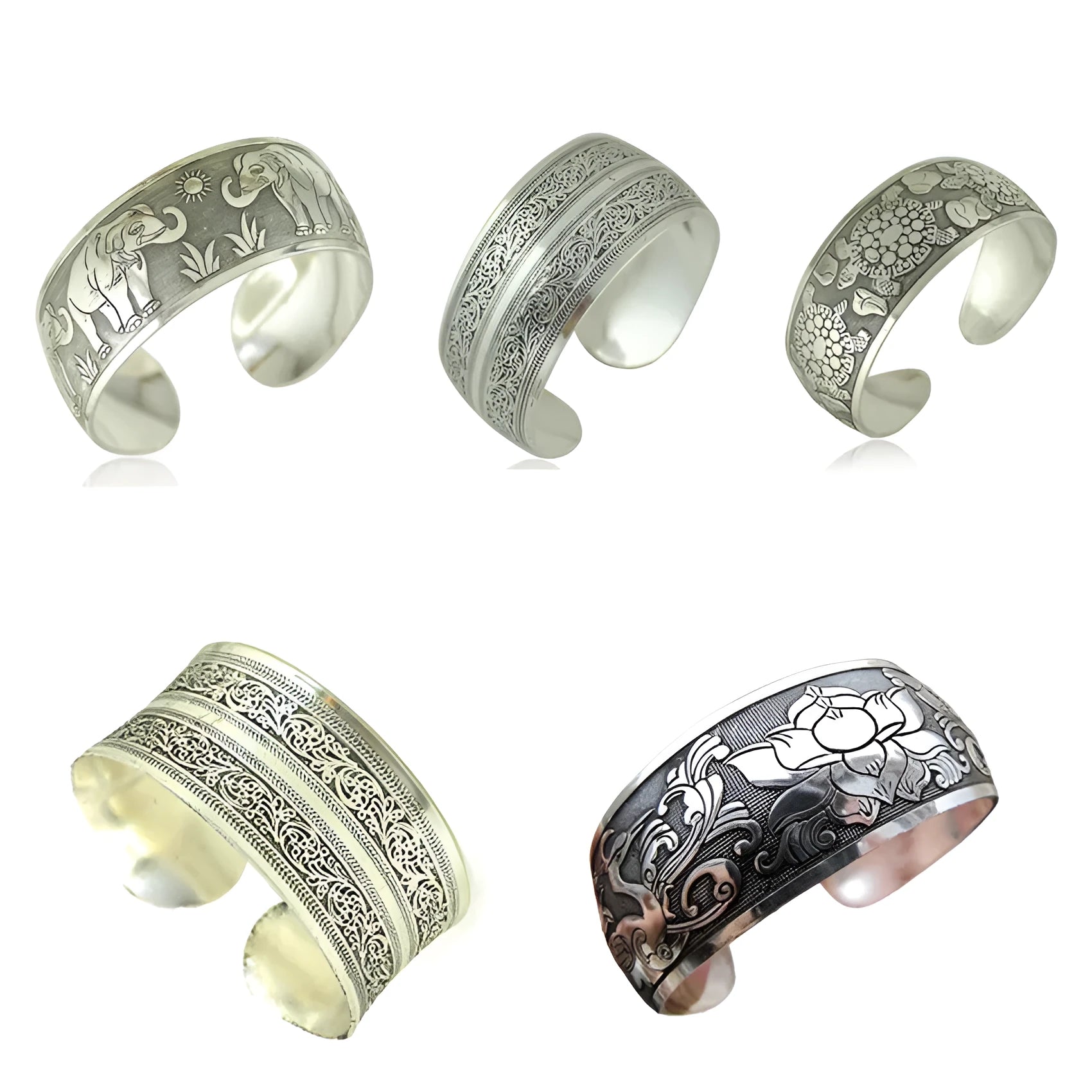 Ethnic carved open Miao silver alloy bracelet with Roman styling in turtle colour finish