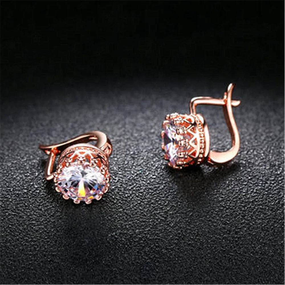 Korean retro crown ear clip earrings in copper with rose gold or white gold colour options