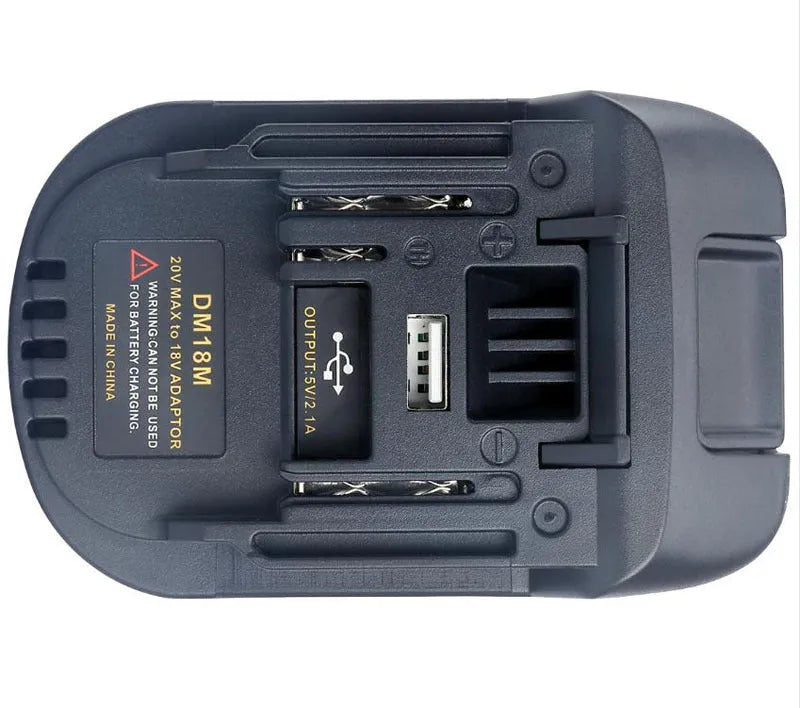 Black Milwaukee DM18M to Makita H99F battery adapter converter, 125mm long.
