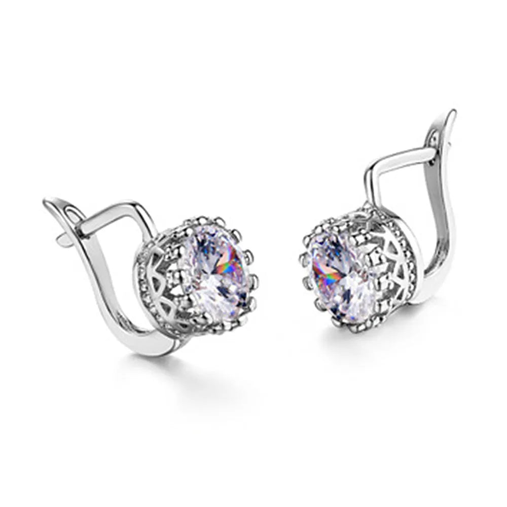 Korean retro crown ear clip earrings in copper with rose gold or white gold colour options