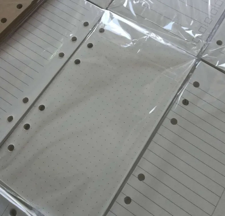 A5 six-hole punched notebook refill pages in dot grid and weekly planner layouts