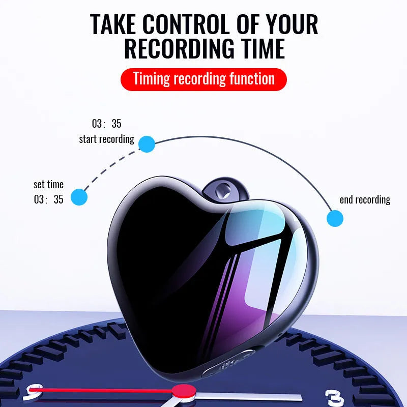 Black compact voice recorder with zinc alloy and glass surface for HD noise reduction and text conversion