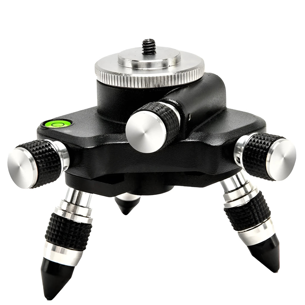 Black aluminium alloy spirit level base measuring 15cm by 12cm on a work surface