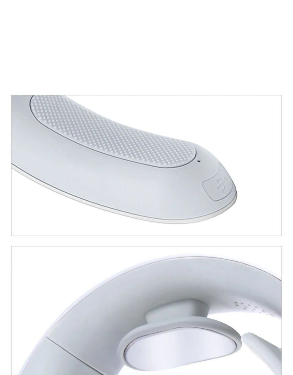 White electric acupressure handheld massager for back neck and shoulder pain relief.