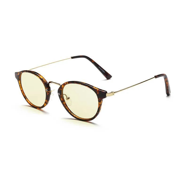 Anti-blue light literary glasses frame in PC material showing bright black, amber, purple and purple leopard colour options.