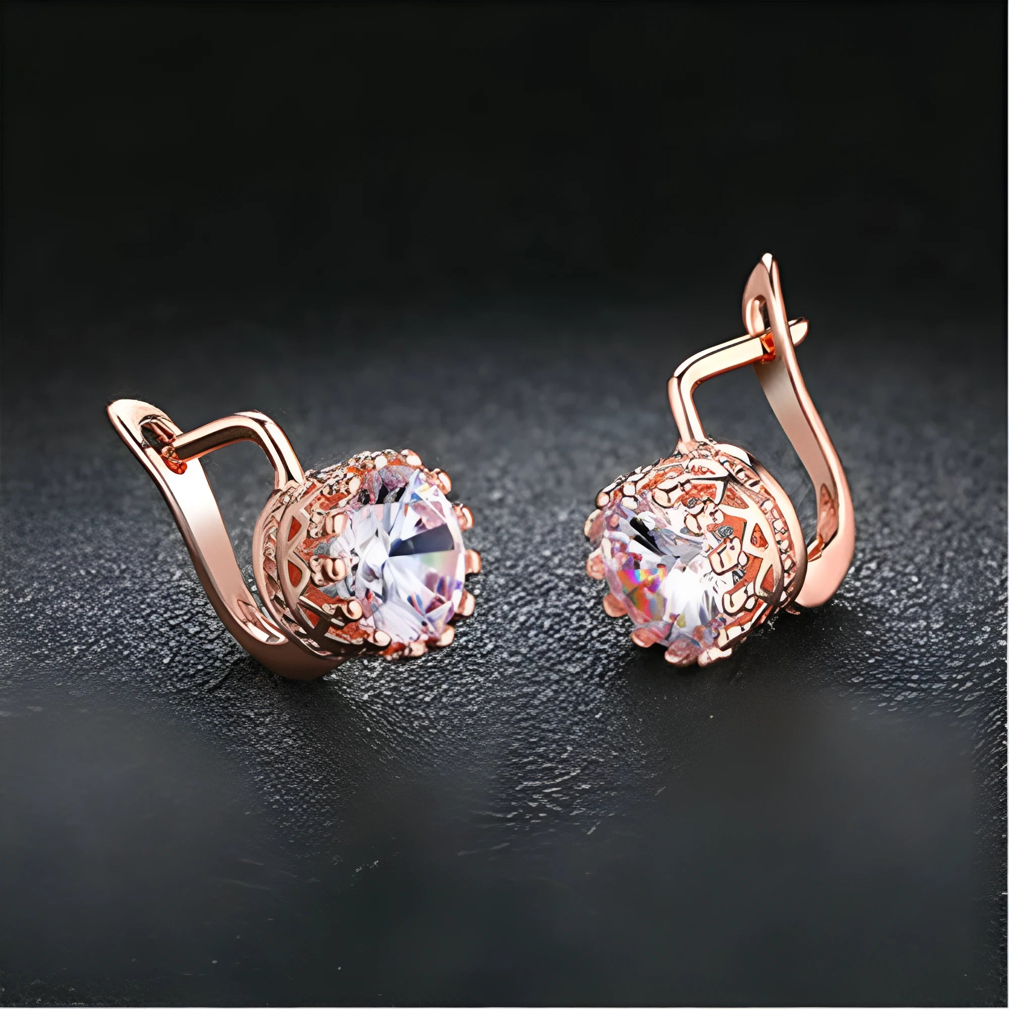 Korean retro crown ear clip earrings in copper with rose gold or white gold colour options