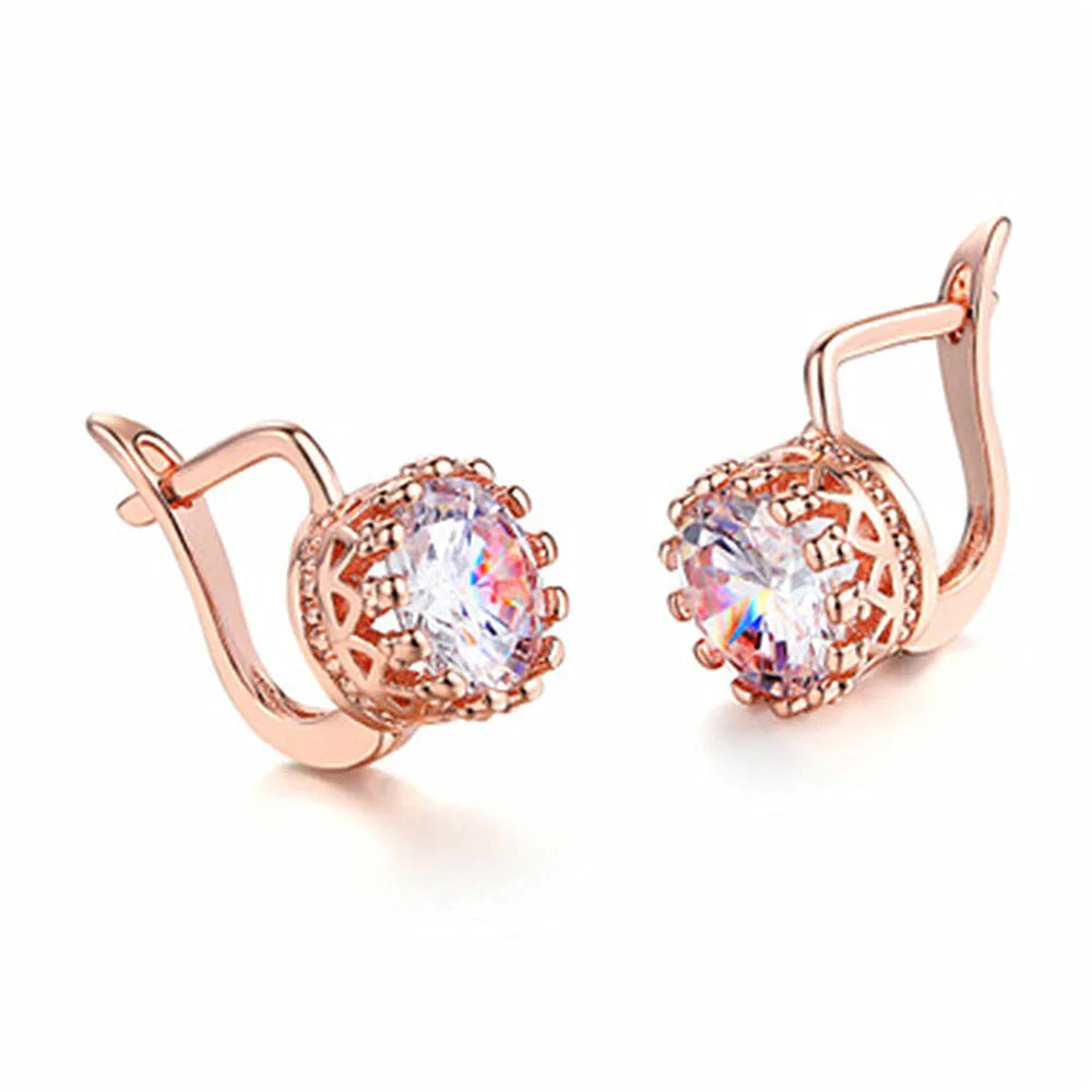 Korean retro crown ear clip earrings in copper with rose gold or white gold colour options