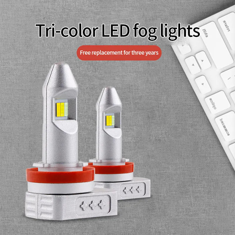 Super stable LED fog lamp bulb retrofit kit with aluminium housing and universal fit for multiple vehicle types.