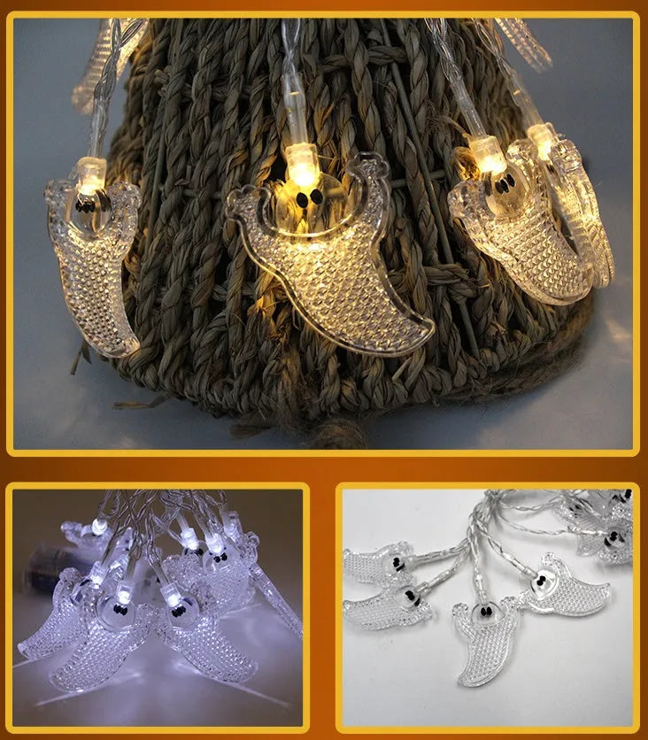 Halloween LED string lights with pumpkin, ghost, bat and spider models in four colour options